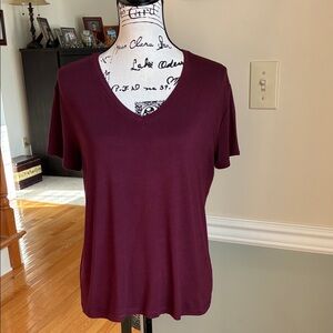 Nine West V-Neck Short Sleeve Top in Wine